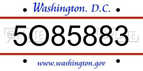 5O85883 District Of Columbia License Plate