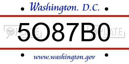 5O87B0 District Of Columbia License Plate