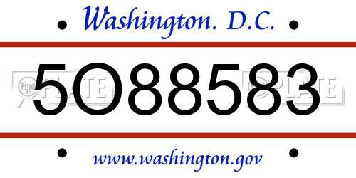 5O88583 District Of Columbia License Plate