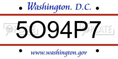 5O94P7 District Of Columbia License Plate