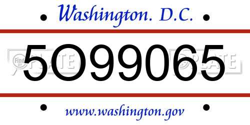 5O99065 District Of Columbia License Plate