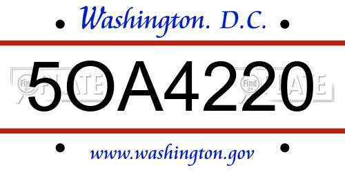 5OA4220 District Of Columbia License Plate