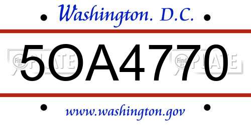 5OA4770 District Of Columbia License Plate
