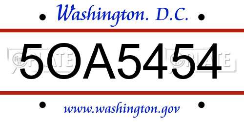 5OA5454 District Of Columbia License Plate