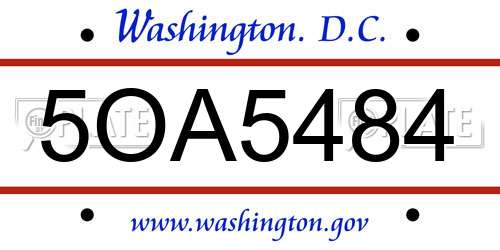 5OA5484 District Of Columbia License Plate