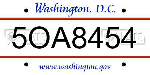 5OA8454 District Of Columbia License Plate