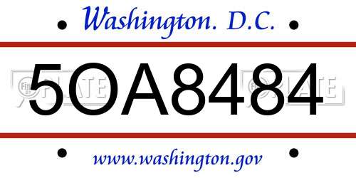 5OA8484 District Of Columbia License Plate