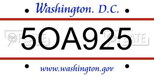 5OA925 District Of Columbia License Plate