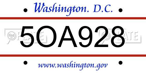 5OA928 District Of Columbia License Plate