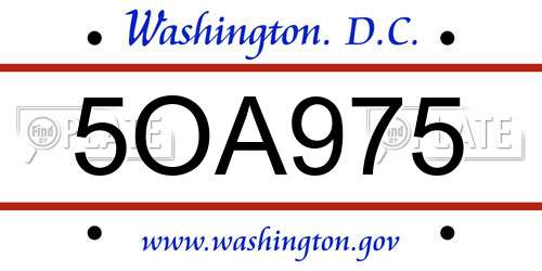 5OA975 District Of Columbia License Plate