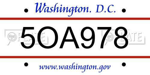 5OA978 District Of Columbia License Plate