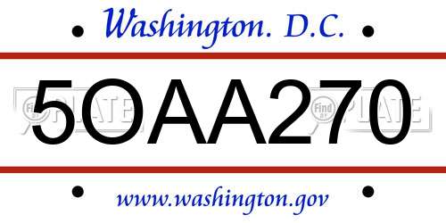 5OAA270 District Of Columbia License Plate
