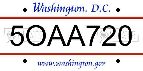 5OAA720 District Of Columbia License Plate