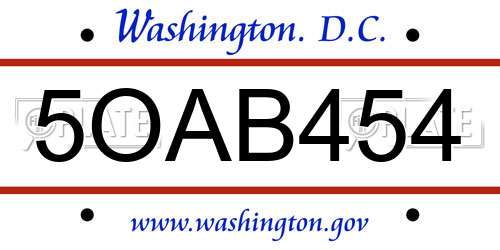 5OAB454 District Of Columbia License Plate