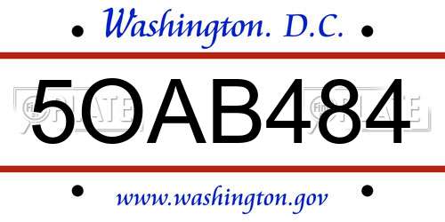 5OAB484 District Of Columbia License Plate