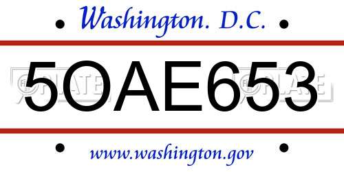 5OAE653 District Of Columbia License Plate