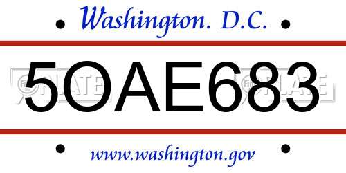 5OAE683 District Of Columbia License Plate