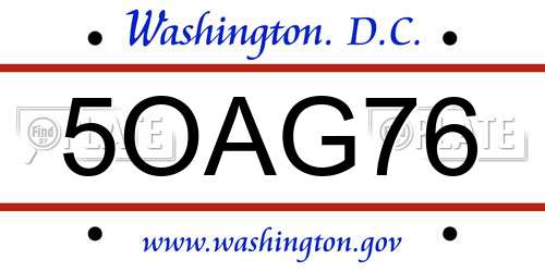5OAG76 District Of Columbia License Plate