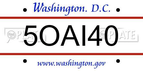 5OAI40 District Of Columbia License Plate