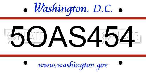 5OAS454 District Of Columbia License Plate