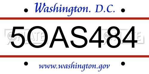 5OAS484 District Of Columbia License Plate