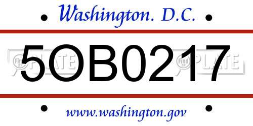 5OB0217 District Of Columbia License Plate