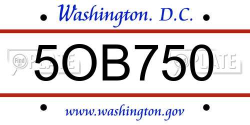 5OB750 District Of Columbia License Plate