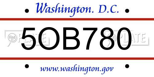 5OB780 District Of Columbia License Plate