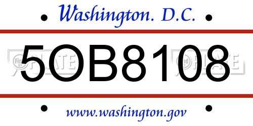 5OB8108 District Of Columbia License Plate