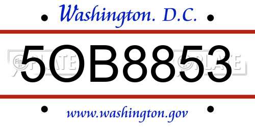 5OB8853 District Of Columbia License Plate