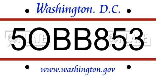 5OBB853 District Of Columbia License Plate