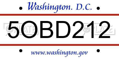 5OBD212 District Of Columbia License Plate