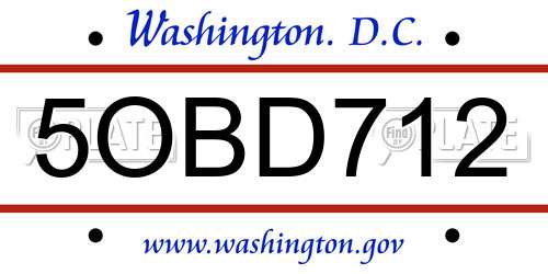 5OBD712 District Of Columbia License Plate