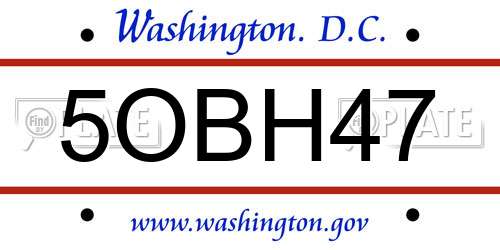 5OBH47 District Of Columbia License Plate