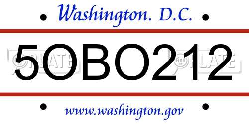 5OBO212 District Of Columbia License Plate