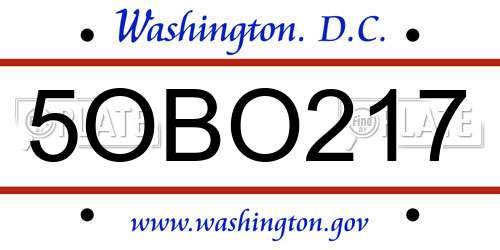 5OBO217 District Of Columbia License Plate