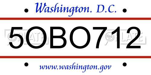 5OBO712 District Of Columbia License Plate