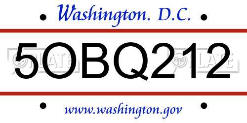 5OBQ212 District Of Columbia License Plate