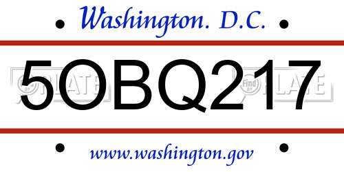 5OBQ217 District Of Columbia License Plate