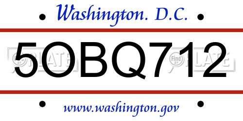 5OBQ712 District Of Columbia License Plate