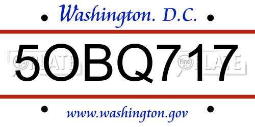 5OBQ717 District Of Columbia License Plate