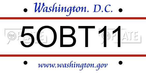 5OBT11 District Of Columbia License Plate