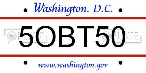 5OBT50 District Of Columbia License Plate