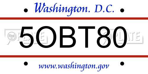 5OBT80 District Of Columbia License Plate
