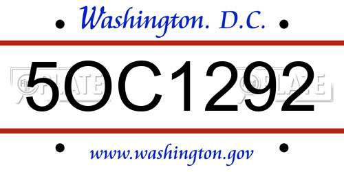 5OC1292 District Of Columbia License Plate