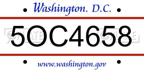 5OC4658 District Of Columbia License Plate