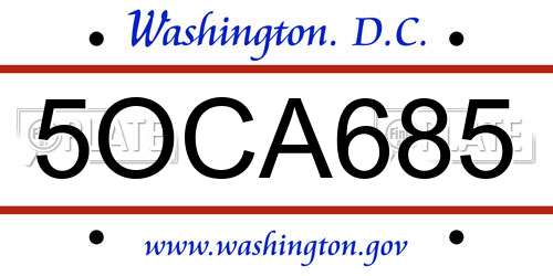 5OCA685 District Of Columbia License Plate