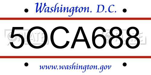 5OCA688 District Of Columbia License Plate