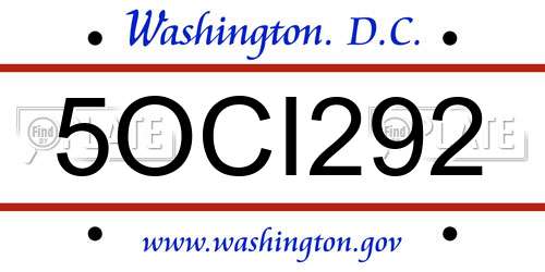 5OCI292 District Of Columbia License Plate