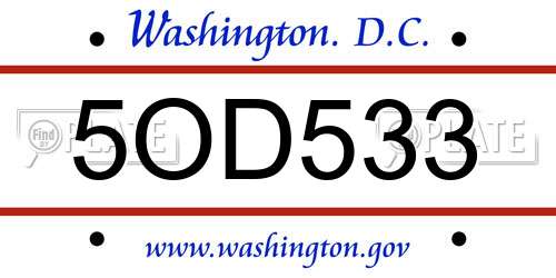 5OD533 District Of Columbia License Plate